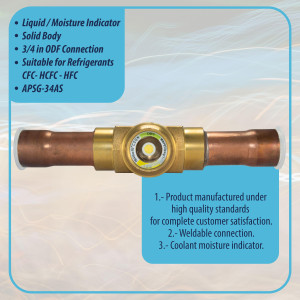 Appli Parts APSG-34AS 3/4 in Sight Glass and liquid moisture indicator Solder connections with Solid Body for HVAC/R installations suitable for CFC HCFC HFC refrigerants