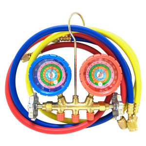 Appli Parts APMG-A3B36 R134,R22,R404,R410a Manifold Gauge Set, Brass Body, Includes 36 in long 1/4in SAE Hose Set and 5/16 in to 1/4 in SAE Adapter, Pressure psi, Temperature Fahrenheit Scales