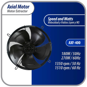 Appli Parts AXF-400-1 15-3/4 in Axial Fan Motor Guard Mounted Fan Blade 220 V, 1 Ph, 50-60 Hz, 270 W, 1510 rpm, Universal replacement for Cold Room Evaporators and Condensing Units, Work Temp -22 F to 140 F 