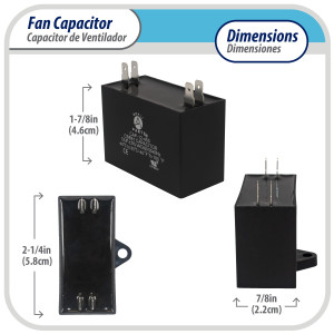 Appli Parts CAP-18-250 Condensador Capacitor de ventilador 18 mfd (microfaradios) uf 250VAC con conectores compatible con cualquier marca de igual capacitancia 5.8 Ancho, 2.2 Profundidad, 4.6 cm Alto