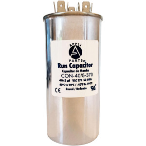 Appli Parts Dual Run Capacitor for ac 40+5 Mfd uF (microfarads) 370VAC CBB65 Round Universal fit for hvac and other applications 2 in Wide 4-5/8 in Height CON-40/5-370-R
 Appli Parts Dual Run Capacitor for ac 40+5 Mfd uF (microfarads) 370VAC CBB65 Round Universal fit for hvac and other applications 2 in Wide 4-5/8 in Height CON-40/5-370-R