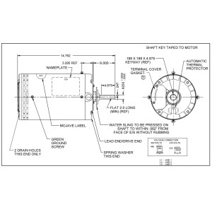 US Motors Mojave 1 hp 1140 rpm, 6 poles, 1 shaft, OAO Enclosure, 1 speed, 6.3 diameter, Reversible, 208-230 V/460 V, 60 hz, 3 ph, 1818H P063ELS5030015B,  Fit: FC3106F H667 X502 CFM3156A 10502