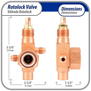 Appli Parts APRV-VA06 Valvula Rotolock V06 1 pulg x 1/2 pulg Soldable con puertos de acceso de 1/4 pulg Universal para sistemas de refrigeracion y aire acondicionado