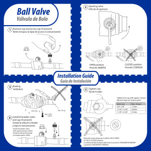 Appli Parts APBV-038 3/8 in Shut Off Ball Valve ODF Universal Replacement 610 psi (4.2 Mpa) max pressure -22 F to 248 F work temperature with 1/4 in SAE service port, with 6-1/2 in overall length
