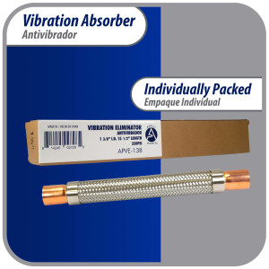 Appli Parts APVE-138 1-3/8 in Vibration Absorber Eliminator Sweat Connections 14-3/4 in Long 500 psi Max working and 3,265 psi Burst pressure