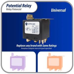Appli Parts APPR-069 Relay Potencial 069, Voltaje de Bobina 332 V, Recogida Minima 180 V, Recogida Maxima 193 V, Caida Maxima 105 V, 50/60Hz Remplazo universal para refrigeracion y aire acondicionado
