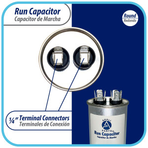 Appli Parts Condensador Capacitor de Marcha 4 Mfd uF (microfaradios) 370VAC o 450VAC CBB65 Universal Aire acondicionado y otras aplicaciones Redondo UL E476928 6.4cm Alto 3.7cm Ancho CON-4-450
