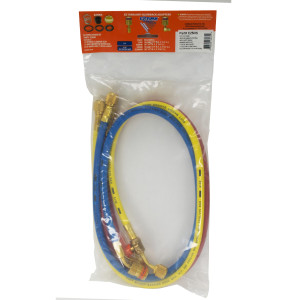 Uniweld EZ5HS Juego Mangueras Manometro 3 Mangueras 5pies de largo Azul y Rojo con EZ-Turn, Amarilla con Valvula de bola CFC/HCFC/HFC R410 Anti-Blowback Soft Magic