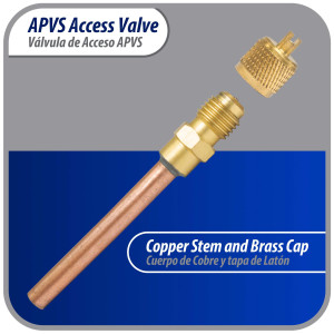 Appli Parts APVS-14142 1/4 in SAE Access Schrader Valve x 1/4 ODF x 2 in Copper Stem with Valve Core and Cap with gasket and core remover for AC and refrigeration systems 