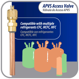 Appli Parts Valvula de acceso de 1/4 SAE x 1/4 pulg OD x con vastago de cobre de 5cm de largo con nucleo y tapa de laton con removedor de nucleo y empacadura APVS-14142