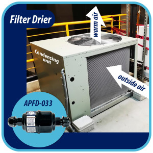 Appli Parts APFD-033 3/8 in Liquid Line Refrigerant AC Filter Drier hvac Refrigeration 033 SAE Flare connection universal unidirectional 4-1/2 in long 1-3/4 in wide

