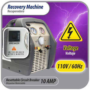 Appli Parts APRRM-11 Maquina recuperadora de refrigerante 1 Hp, 110 V, 60Hz, portable funciona con multiples refrigerantes, incluye filtro secador y manguera