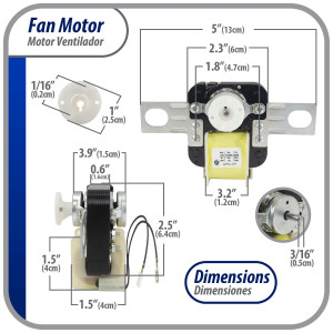 Appli Parts APFM-329 20 W Motor Ventilador, 110 V, 50/60 Hz, 0.48 A, 3000 rpm, rotacion CW remplazo Universal para Evaporadores, no incluye aspa