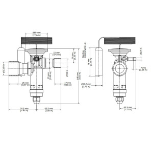 Danfoss 067N2165 26TR Thermostatic expansion valve, TGE, R22,R407C, 7/8x1-3/8 in Solder, ODF, 1/4 in Externally equalized, Bi-flow, -40 to 50 F, replaces 067N2185