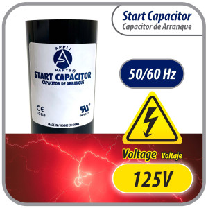 Appli Parts CON-324-110 Capacitor de Arranque 324-388 MFD (microfaradios) uF, 110-125 VAC. Universal para Motores Electricos, condensador de arranque de 3.7 cm de Diametro, 8.6 cm de Alto