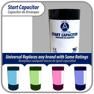 Appli Parts CON-324-110 Capacitor de Arranque 324-388 MFD (microfaradios) uF, 110-125 VAC. Universal para Motores Electricos, condensador de arranque de 3.7 cm de Diametro, 8.6 cm de Alto