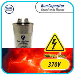 Appli Parts Run Capacitor for ac 55 Mfd uF (microfarads) 370VAC CBB65 Round Universal fit for hvac and other applications 4-3/4in High 2in Wide CON-55-370-R

