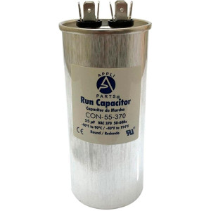 Appli Parts Run Capacitor for ac 55 Mfd uF (microfarads) 370VAC CBB65 Round Universal fit for hvac and other applications 4-3/4in High 2in Wide CON-55-370-R
 Appli Parts Run Capacitor for ac 55 Mfd uF (microfarads) 370VAC CBB65 Round Universal fit for hvac and other applications 4-3/4in High 2in Wide CON-55-370-R