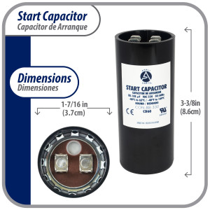Appli Parts motor start capacitor 80-108 Mfd (microfarads) uF 330 VAC universal fit for electric motor applications 1-7/16 in Wide 3-3/8 in Height CON-88-330

