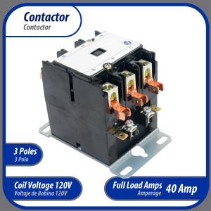 Appli Parts APAC-340120 Contactor 3 Polos 40A 120V Bobina Repuesto para Compresores de CA y Aplicaciones Electricas Certificacion UL E476929 de Trabajo Pesado