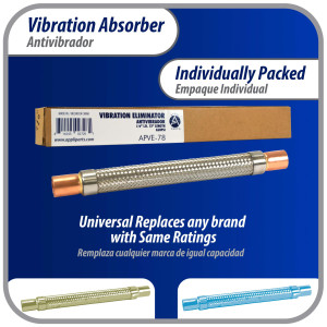 Appli Parts APVE-78 7/8 in Vibration Absorber Eliminator Sweat Connections 11-1/2 in Long 450 psi Max working and 3,265 psi Burst pressure