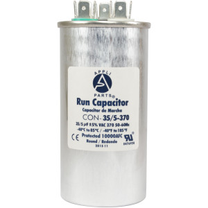 Appli Parts Dual Run Capacitor for ac 35+5 Mfd uF (microfarads) 370VAC CBB65 Round Universal fit for hvac and other applications UL E476928 2in Wide  4-3/8in Height CON-35/5-370-R  