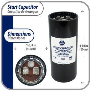 Appli Parts CON-590-250 Capacitor de Arranque 590-708 MFD (microfaradios) uF, 250 VAC. Universal para Motores Electricos, condensador de arranque de 4.6 cm de Diametro, 11 cm de Alto