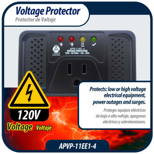 Appli Parts APVP-11EE1-4 Protector de Voltaje 120V, 50/60 Hz, 12 A, 303 joules, para Refrigerador con Tarjeta Digital, actua como supresor de picos, funciona con todas las marcas de electrodomesticos