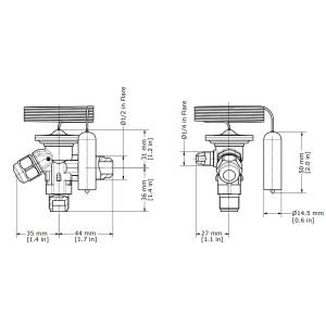 Danfoss 068Z3209 1/4 - 5.5TR Expansion Valve Body, TE 2, R22,R407C, 3/8x1/2 in, Flare, External Equalized, Single-Flow, -40 to 50 F, Capacity determined by Orifice size Sold Separately, Identical Product 068Z3238