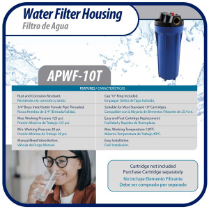 Appli Parts APWF-10A Water Filter 10 in Blue with 3/4 in Female Bronze Connector (Does not include the filter element)