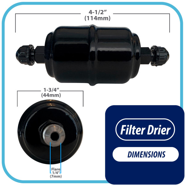 Appli Parts APFD-032 Liquid Line Filter Drier 1/4in SAE Flare Connection Universal Unidirectional HVAC Refrigeration Filter, 4.5in Long, 1.75in Wide Appli Parts APFD-032 Liquid Line Filter Drier 1/4in SAE Flare Connection Universal Unidirectional HVAC Refrigeration Filter, 4.5in Long, 1.75in Wide