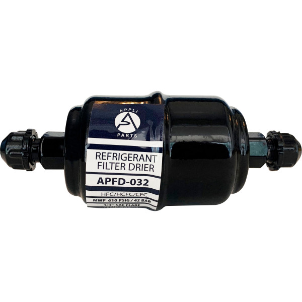 Appli Parts APFD-032 Liquid Line Filter Drier 1/4in SAE Flare Connection Universal Unidirectional HVAC Refrigeration Filter, 4.5in Long, 1.75in Wide Appli Parts APFD-032 Liquid Line Filter Drier 1/4in SAE Flare Connection Universal Unidirectional HVAC Refrigeration Filter, 4.5in Long, 1.75in Wide