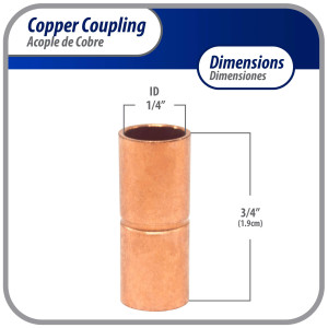 Appli Parts AP-A014 1/4 pulg Anillo de Cobre Accesorios de tuberia de cobre CxC Conexiones soldadas para aplicaciones de refrigeracion, aire acondicionado y plomeria Tuberia de cobre ACR y tipo L