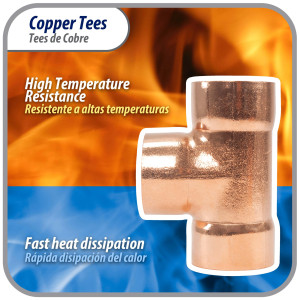 Appli Parts AP-T118 1-1/8 in Wrot Copper Tee CxCxC connections for refrigeration, air conditioning and plumbing applications ACR and Type L copper pipe