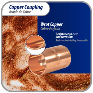 Appli Parts AP-A034 3/4 in Wrot Copper Coupling fitting CxC Sweat connections for refrigeration, air conditioning and plumbing applications ACR and Type L copper pipe