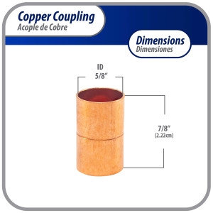 Appli Parts AP-A058 5/8 pulg Anillo de Cobre Accesorios de tuberia de cobre CxC Conexiones soldadas para aplicaciones de refrigeracion, aire acondicionado y plomeria Tuberia de cobre ACR y tipo L