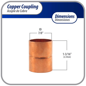 Appli Parts AP-A078 7/8 pulg Anillo de Cobre Accesorios de tuberia de cobre CxC Conexiones soldadas para aplicaciones de refrigeracion, aire acondicionado y plomeria Tuberia de cobre ACR y tipo L