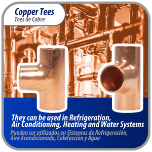 Appli Parts AP-T012 1/2 in Wrot Copper Tee 1/2in CxCxC connections for refrigeration, air conditioning and plumbing applications ACR and Type L copper pipe