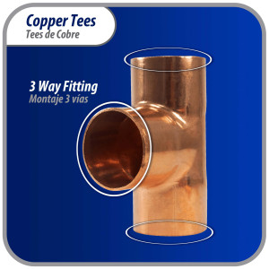 Appli Parts AP-T138 1-3/8in Wrot Copper Tee CxCxC connections for refrigeration, air conditioning and plumbing applications ACR and Type L copper pipe