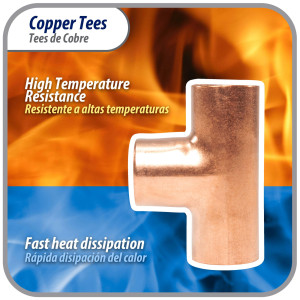 Appli Parts AP-T038 3/8 pulg Tee de Cobre Conexiones CxCxC soldadas para aplicaciones de refrigeracion, aire acondicionado y plomeria Tuberia de Cobre ACR y Tipo L