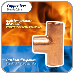 Appli Parts AP-T014 1/4 pulg Tee de Cobre Conexiones CxCxC soldadas para aplicaciones de refrigeracion, aire acondicionado y plomeria Tuberia de Cobre ACR y Tipo L