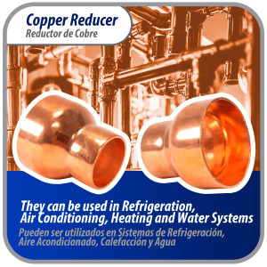 Appli Parts AP-R218138 Reductor de Cobre de 2-1/8x1-3/8 pulg Conexiones CxC soldadas para aplicaciones de refrigeracion, aire acondicionado y plomeria Tuberia de cobre ACR y Tipo L