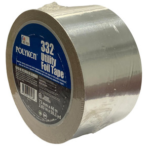 Polyken 332 Cinta de papel de Aluminio, grado utilitario para Aire Acondicionado, Calefaccion y Ventilacion de 3 pulgadas x 50 yardas