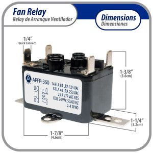 Appli Parts APFR-360 90-360, 24 VAC Coil, Heavy Duty Switching Fan Relay,SPST, Normally Open, AC and heating Furnace blower relay Universal fit multi position bracket