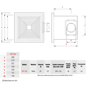 Fan Extract CFP 225 Soler and Palau 127 V, 60 Hz, 29 W, 1162 rpm, 226 m3/h, 36 dB(A)