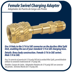 Appli Parts APCA-51614S 5/16 in Female x 1/4 in Male, SAE, R410, Swivel Charging Adapter with Valve Core and Depressor for Ductless Mini Split and other Air Conditioning Applications