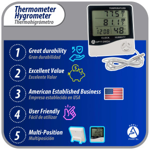Appli Parts APTT-DWDH Indoor Temperature and Humidity Monitor with Hygrometer for Accurate Temp and Humidity Monitoring for Precise Indoor Climate Control with cable sensor for outside temperature