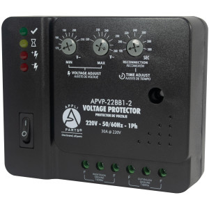 Appli Parts APVP-22BB1-2 Protector de Voltaje 220 V, 1 Ph, 50/60 Hz, 30 A, 3 HP, para Aire Acondicionado y Refrigeracion, tiempo de espera o de reconexion programable