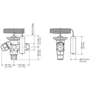 Danfoss 068Z3400 1/6 - 4.5TR Expansion Valve Body, T 2, R404A,R507A, 3/8x1/2 in, Flare, Internal Equalized, Single-flow, -40 to 50 F, Capacity determined by Orifice size Sold Separately, Identical Product 068Z3508