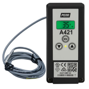 PENN A421GBF-02C Electronic Temperature Control JCI Low-Voltage 24 VAC, -40 F a 212 F, IP20, Includes an A99BB-200C temperature sensor with 6.6 ft cable